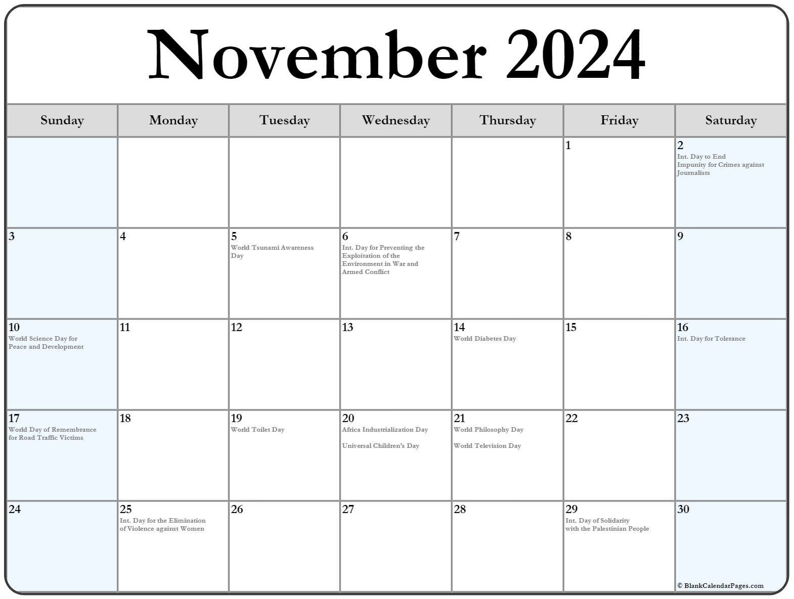 November 2024 Calendar With Holidays Top Awasome Review of Calendar