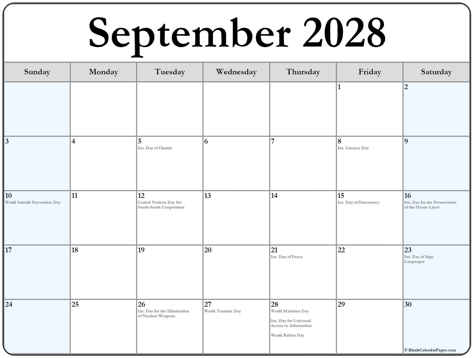 September 2028 United Nations holidays calendar