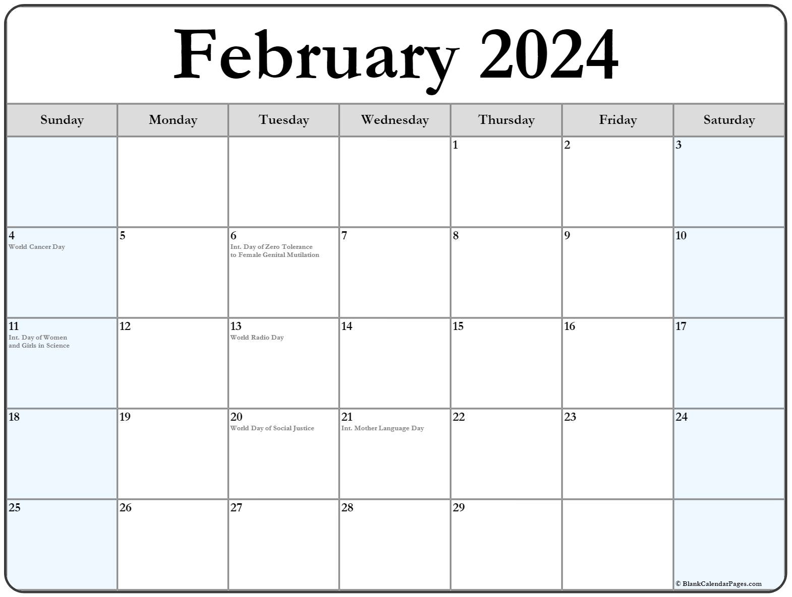 february 2024 with holidays calendar