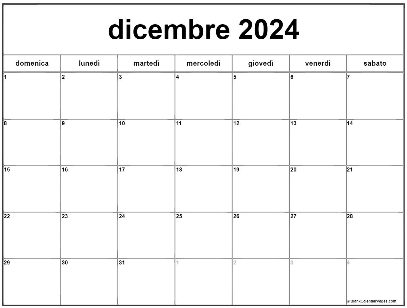 dicembre 2024 calendario gratis italiano