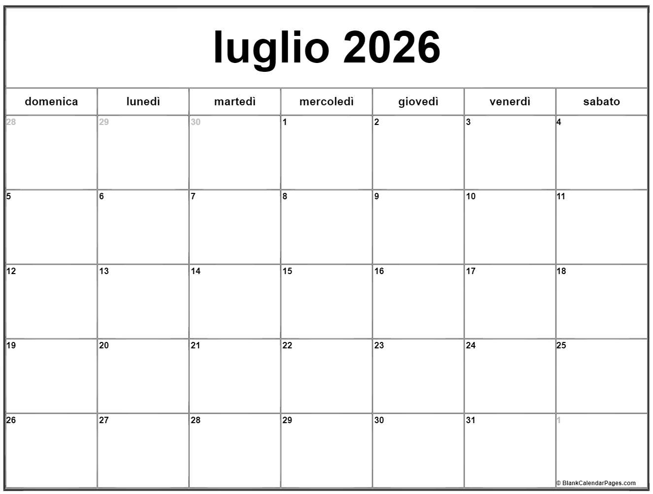 Luglio 2022 Calendario Gratis Italiano Calendario Luglio