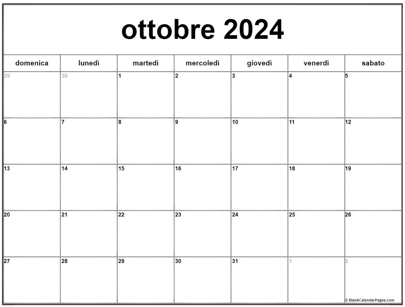 ottobre 2024 calendario gratis italiano Calendario ottobre