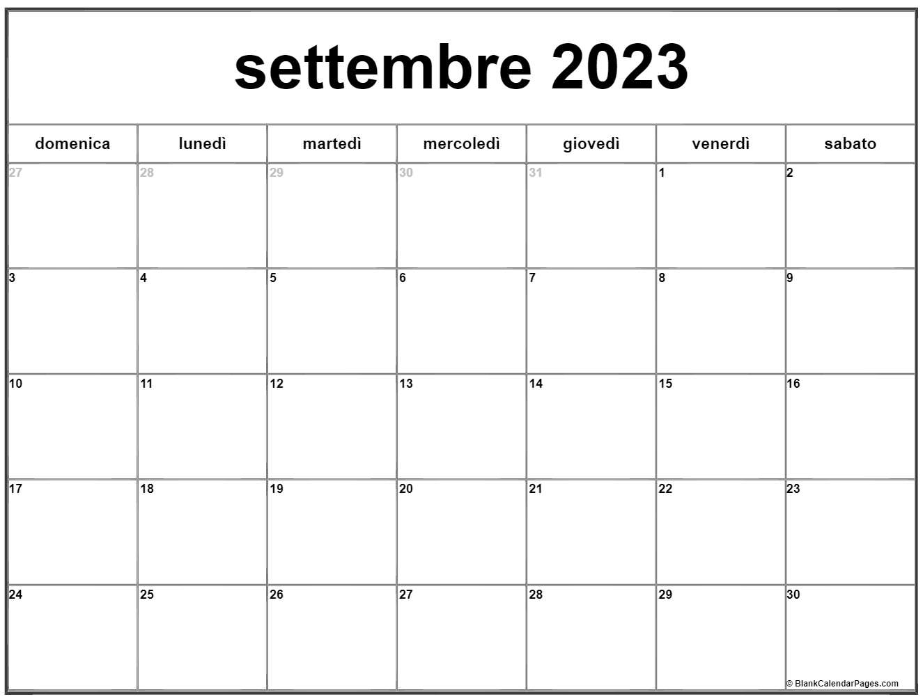 Calendario Settembre 2023