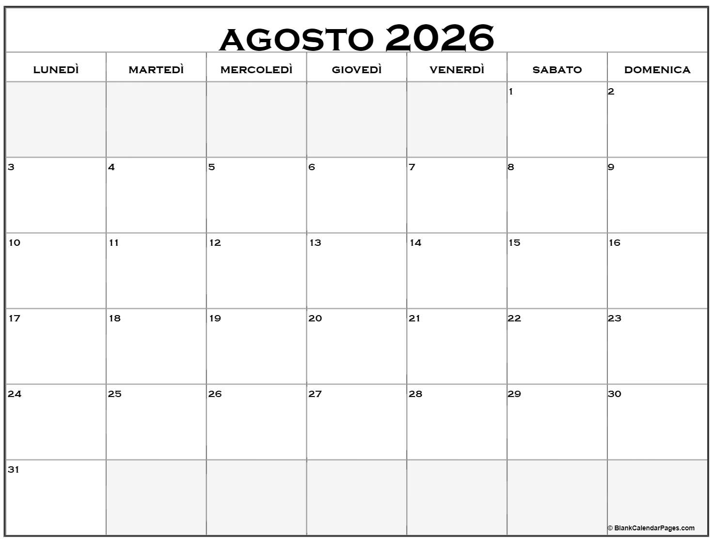 Agosto 2026 Calendario Gratis Italiano Calendario Agosto Agosto 2026 Calendario Gratis Italiano Calendario Agosto