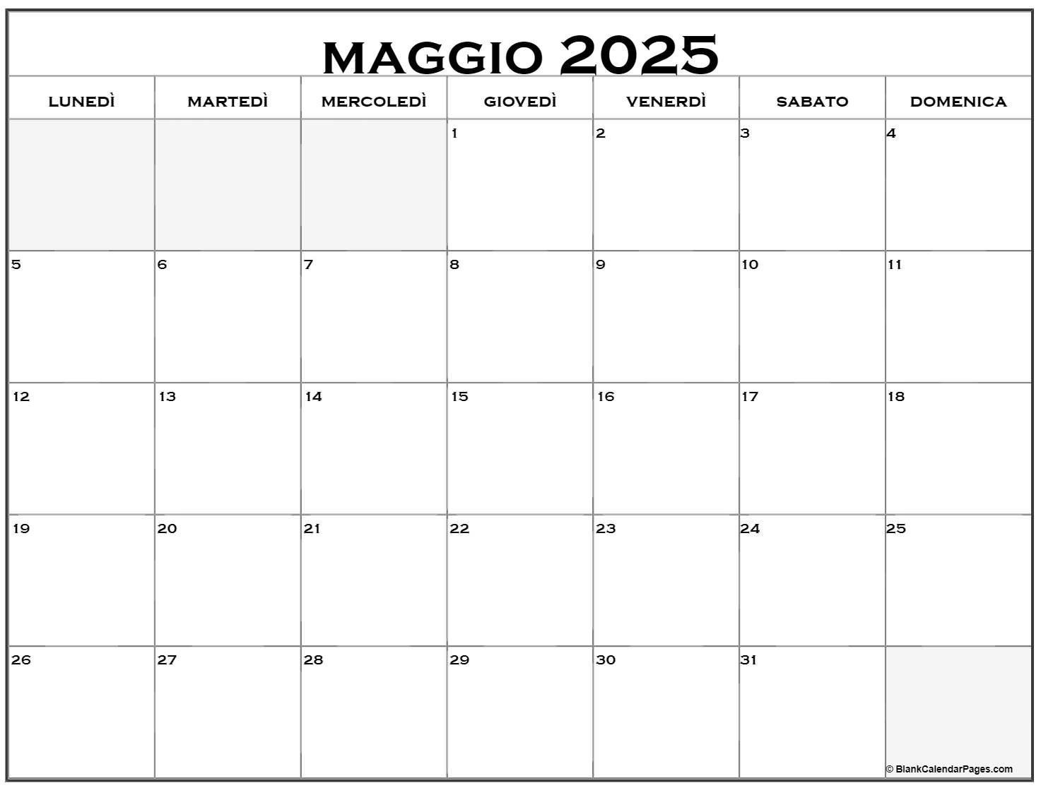 maggio 2025 calendario gratis italiano Calendario maggio