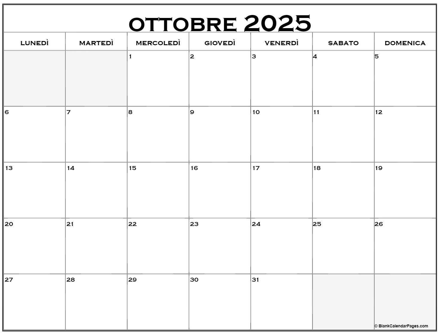 ottobre 2025 calendario gratis italiano Calendario ottobre