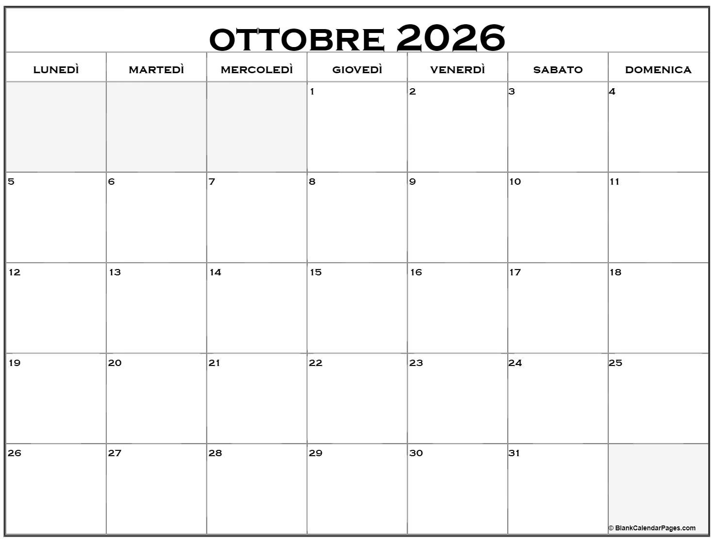 Ottobre 2026 Calendario Gratis Italiano Calendario Ottobre Ottobre 2026 Calendario Gratis Italiano Calendario Ottobre