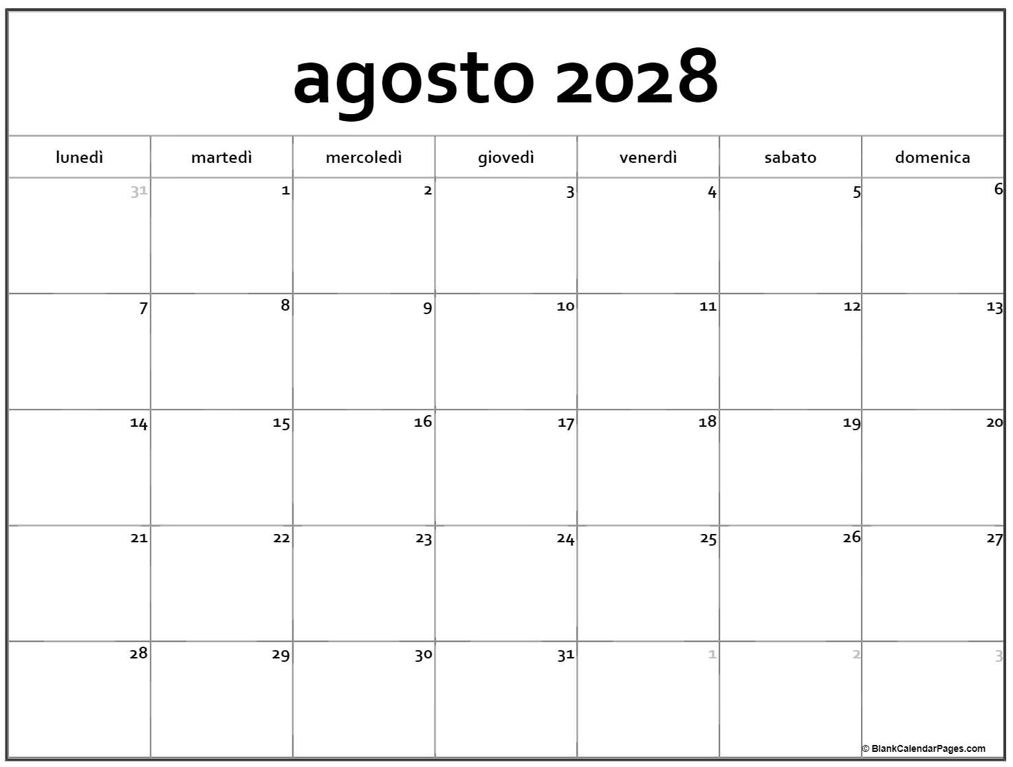 agosto 2028 calendario