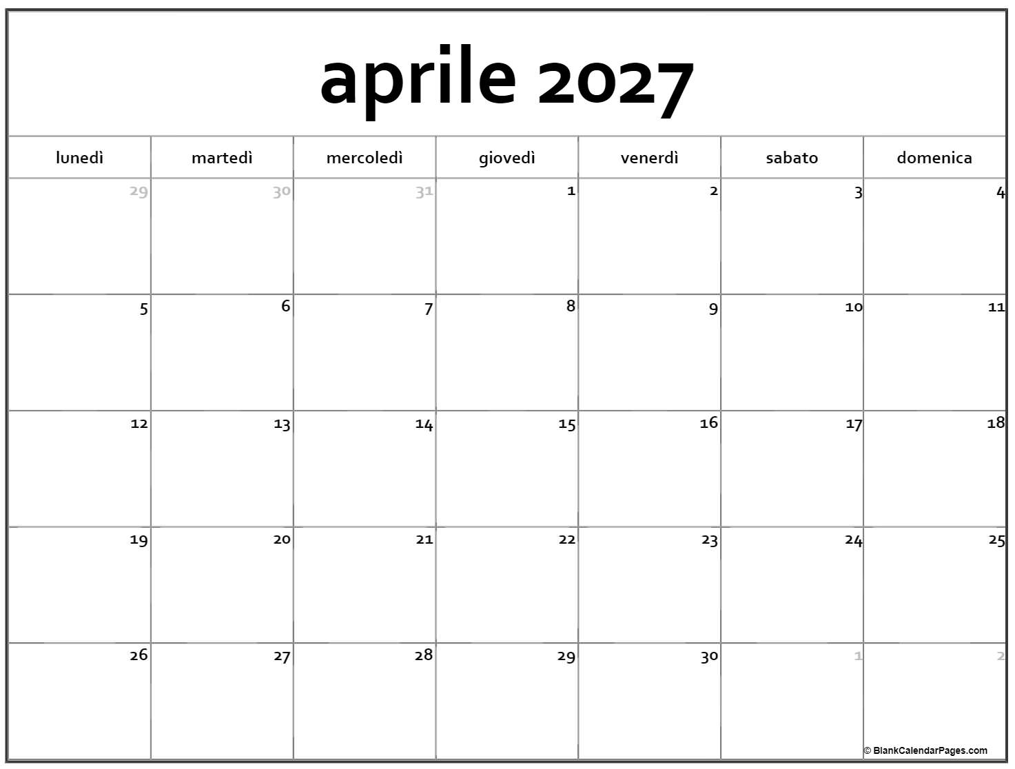 aprile 2027 calendario