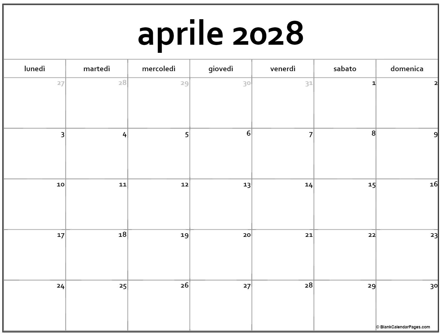 aprile 2028 calendario