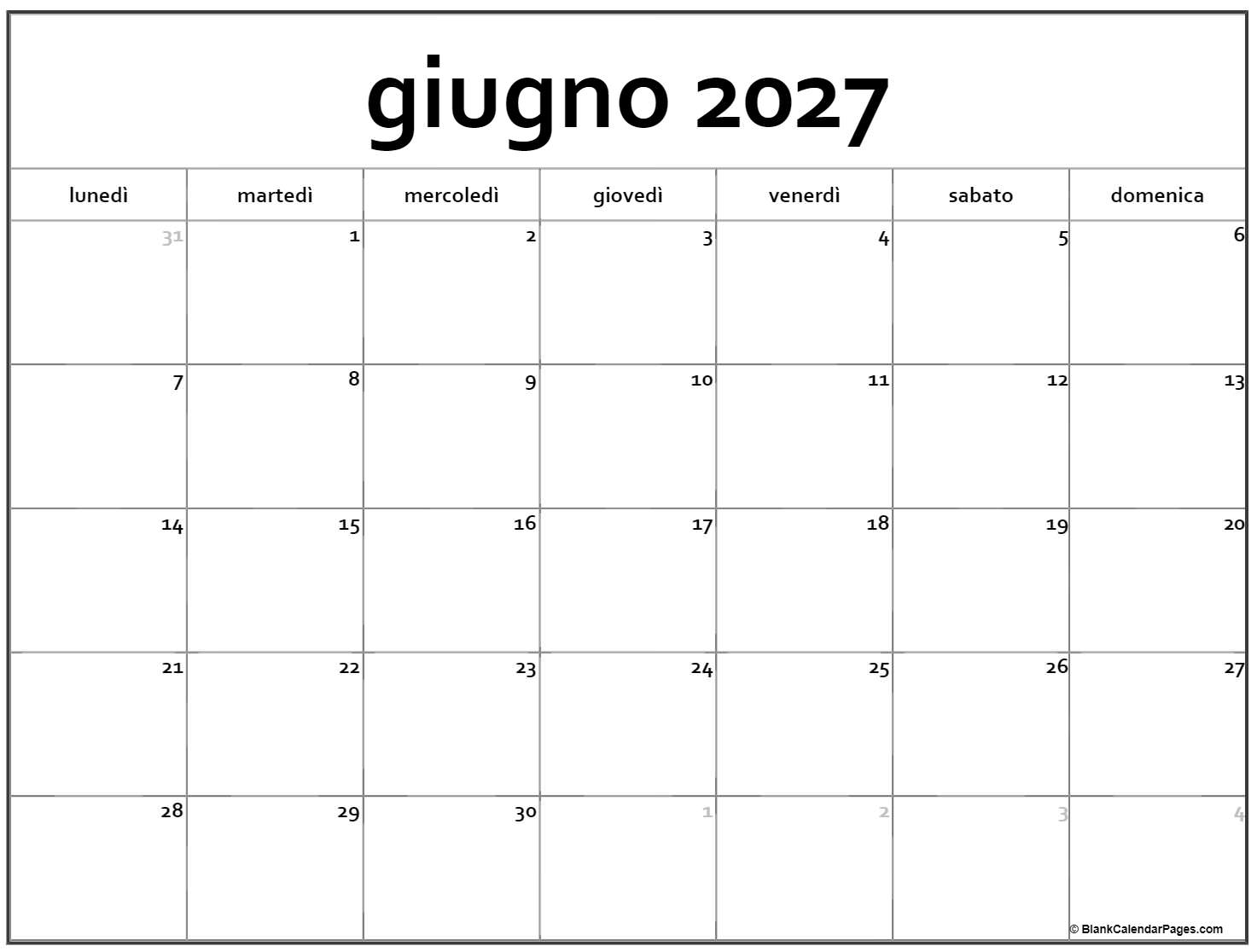giugno 2027 calendario