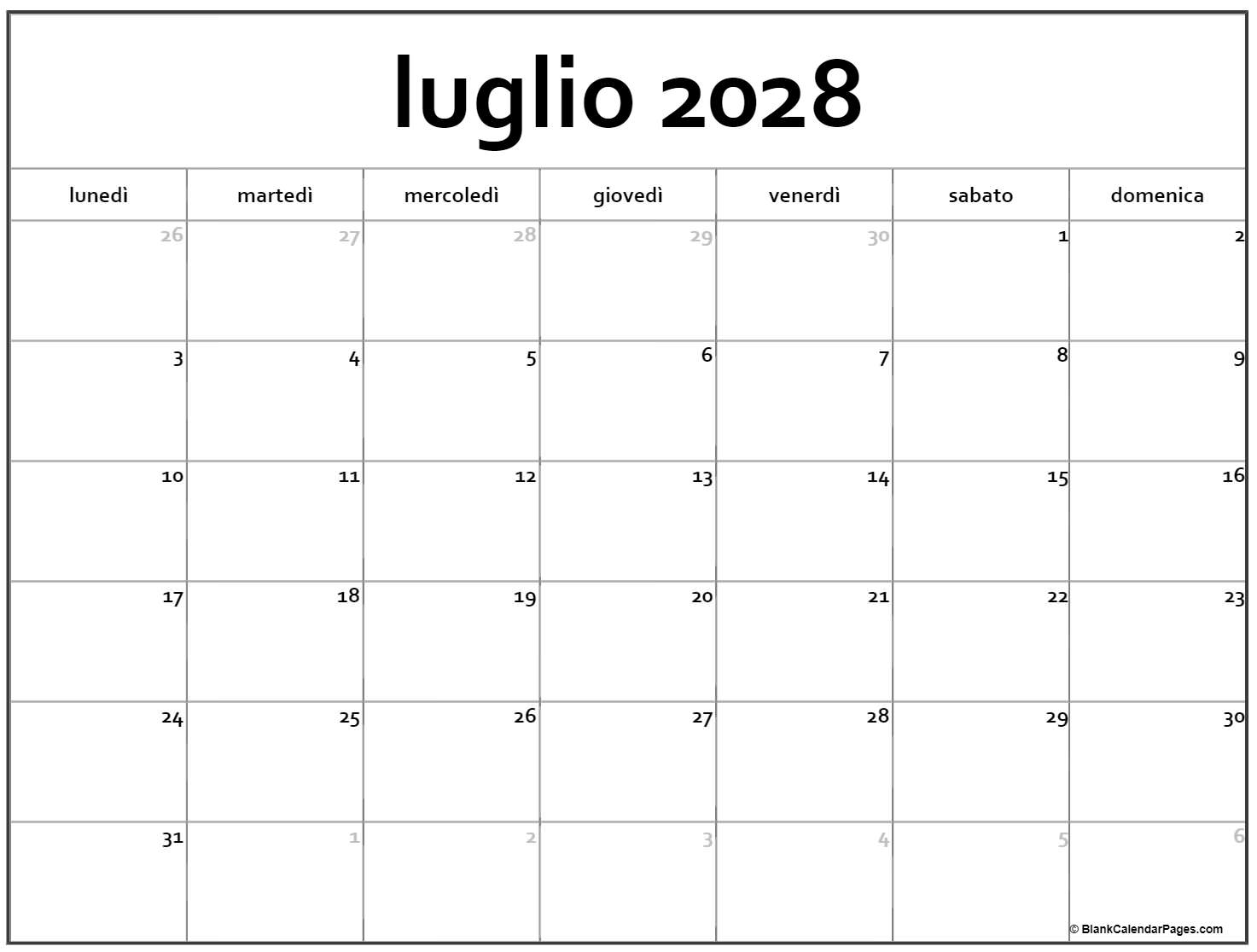 luglio 2028 calendario
