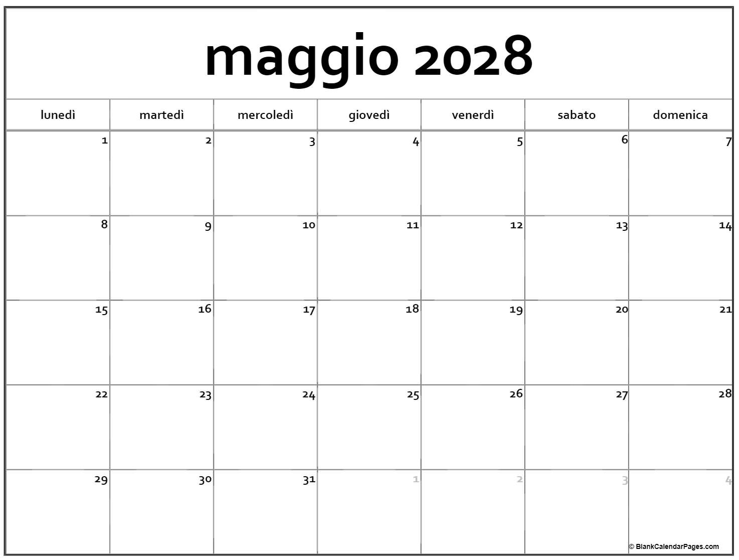 maggio 2028 calendario