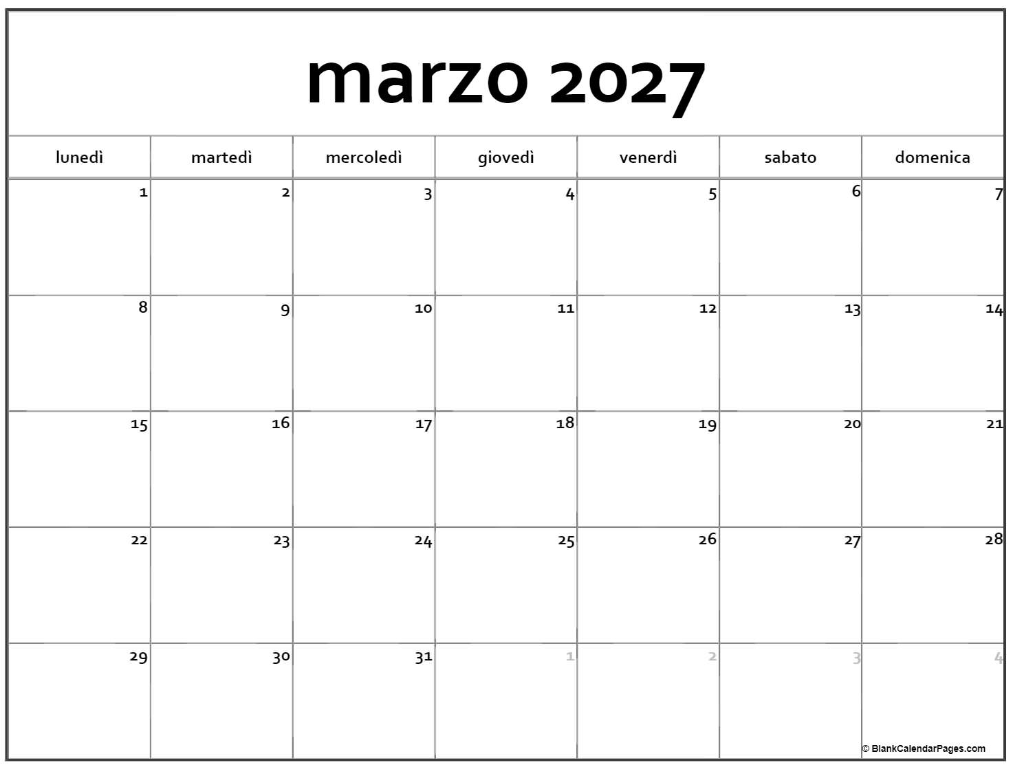 marzo 2027 calendario