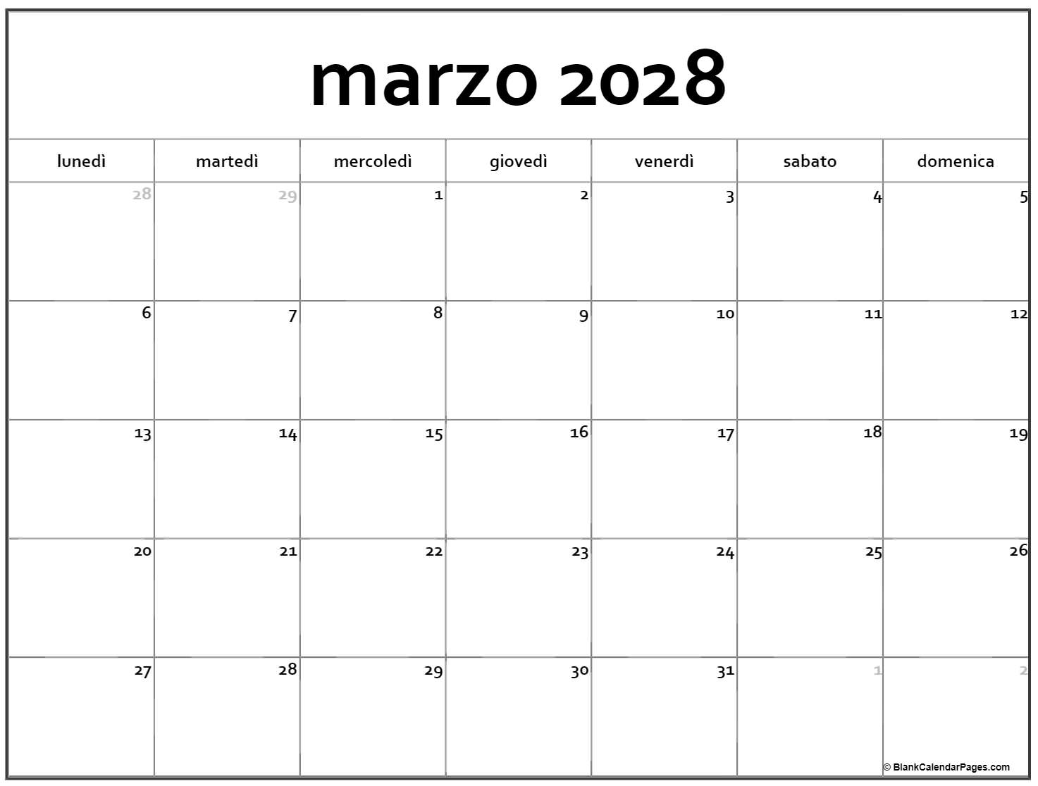 marzo 2028 calendario
