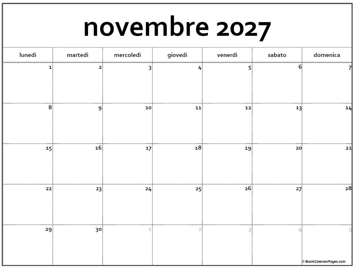 novembre 2027 calendario