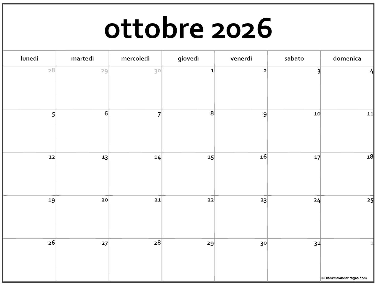 Ottobre 2026 Calendario Gratis Italiano Calendario Ottobre Ottobre 2026 Calendario Gratis Italiano Calendario Ottobre