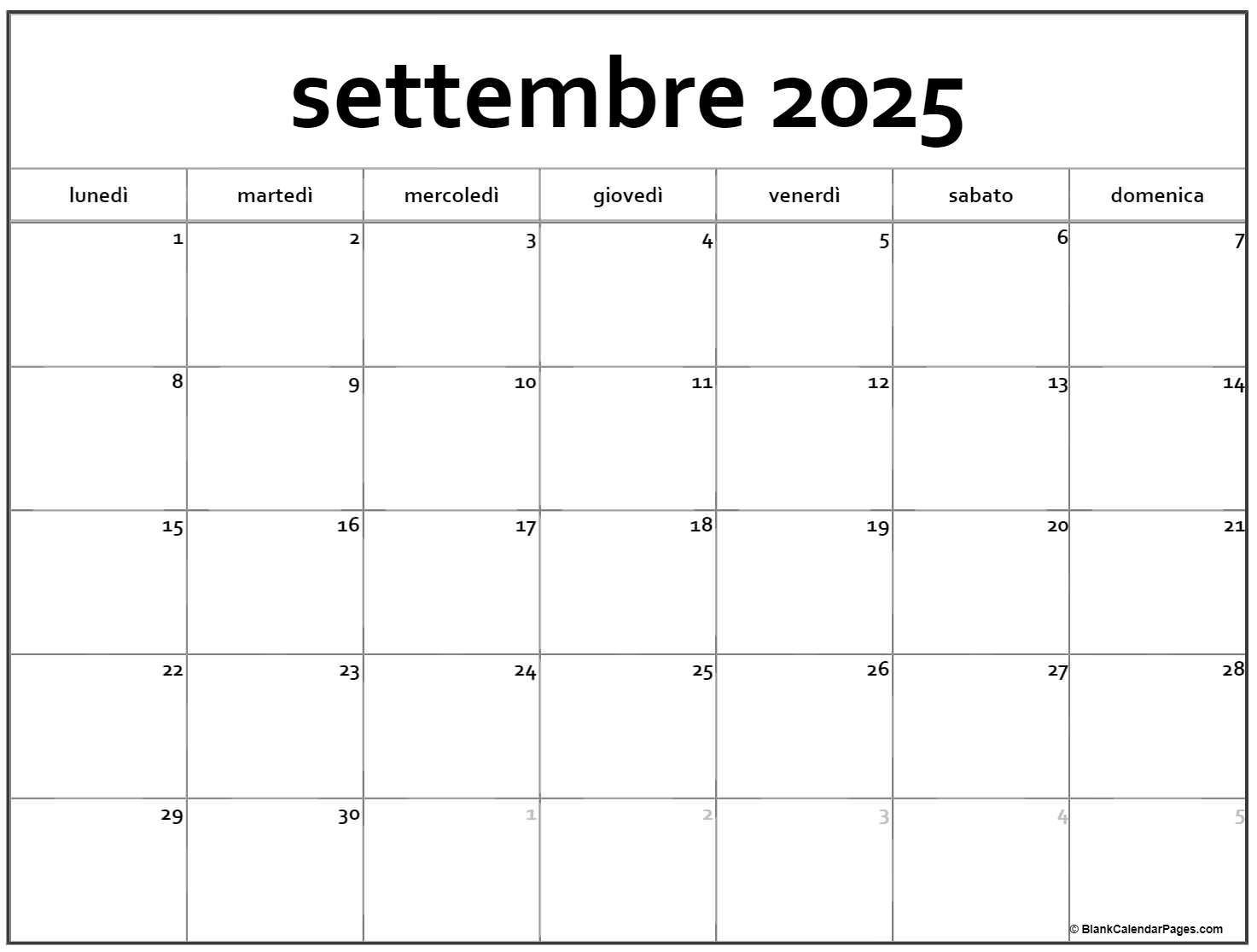 settembre 2025 calendario gratis italiano Calendario settembre