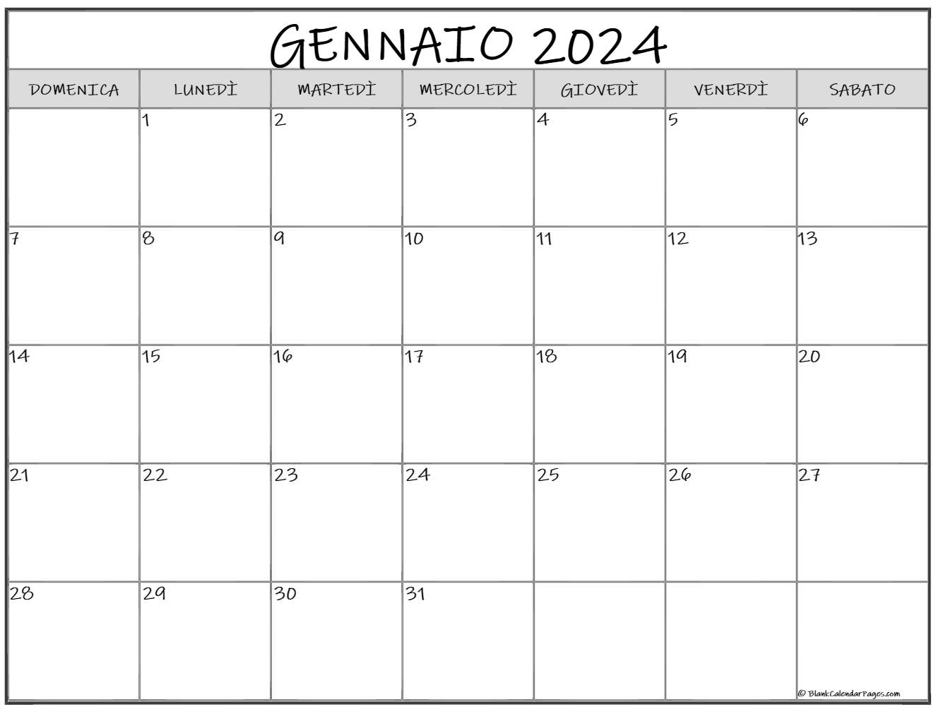 gennaio 2024 calendario gratis italiano