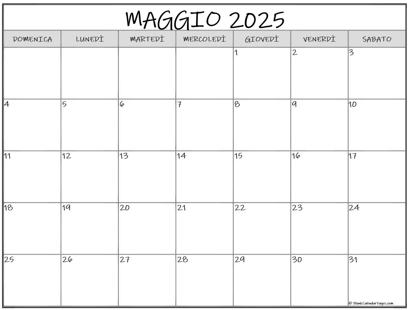 maggio 2025 calendario gratis italiano Calendario maggio