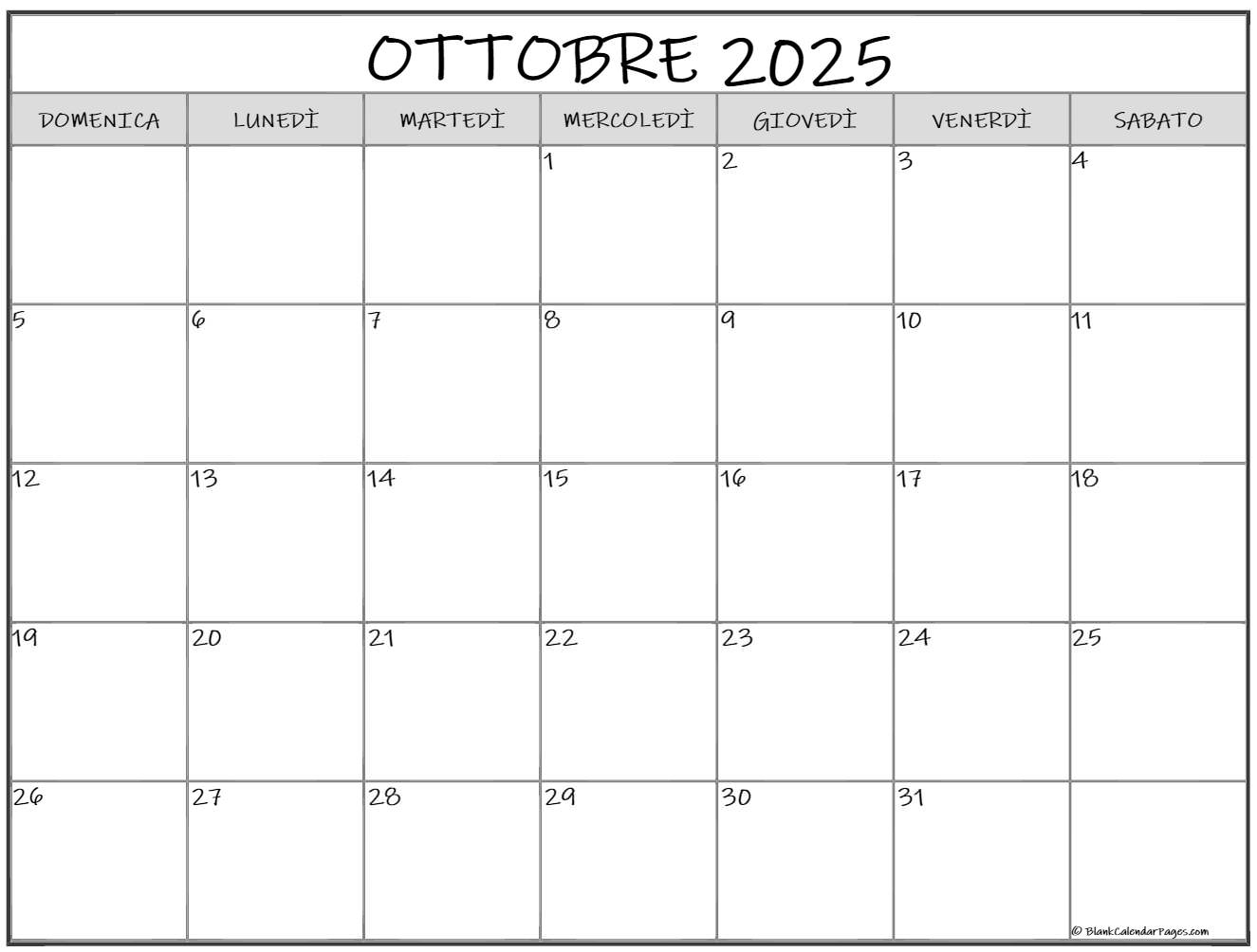 ottobre 2025 calendario gratis italiano  Calendario ottobre