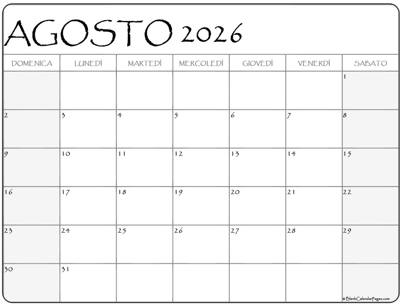 Agosto 2026 Calendario Gratis Italiano Calendario Agosto Agosto 2026 Calendario Gratis Italiano Calendario Agosto