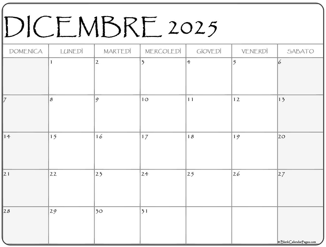 dicembre 2025 calendario gratis italiano Calendario dicembre