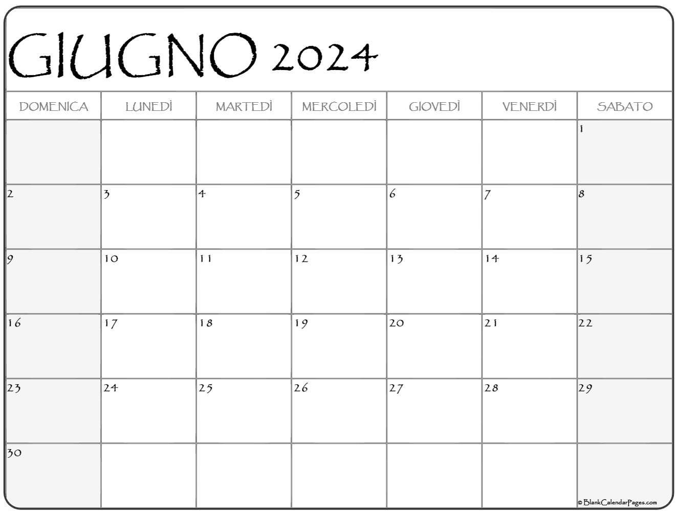 giugno 2024 calendario gratis italiano Calendario giugno