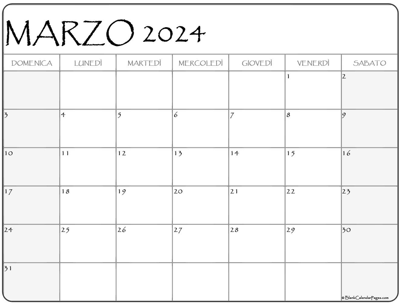Calendario Marzo 2024 Calendario Su