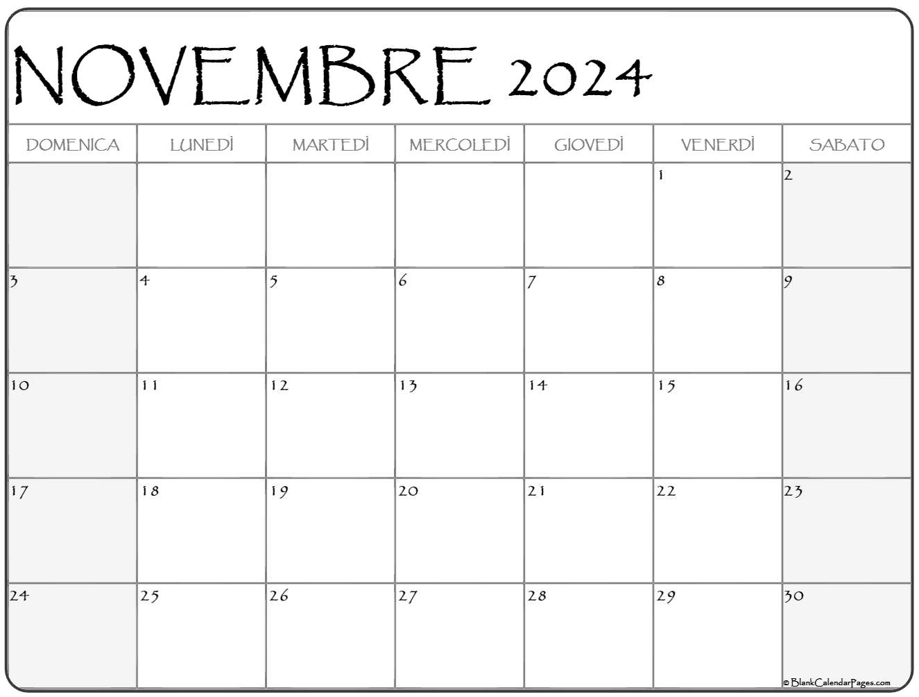 novembre 2024 calendario gratis italiano Calendario novembre