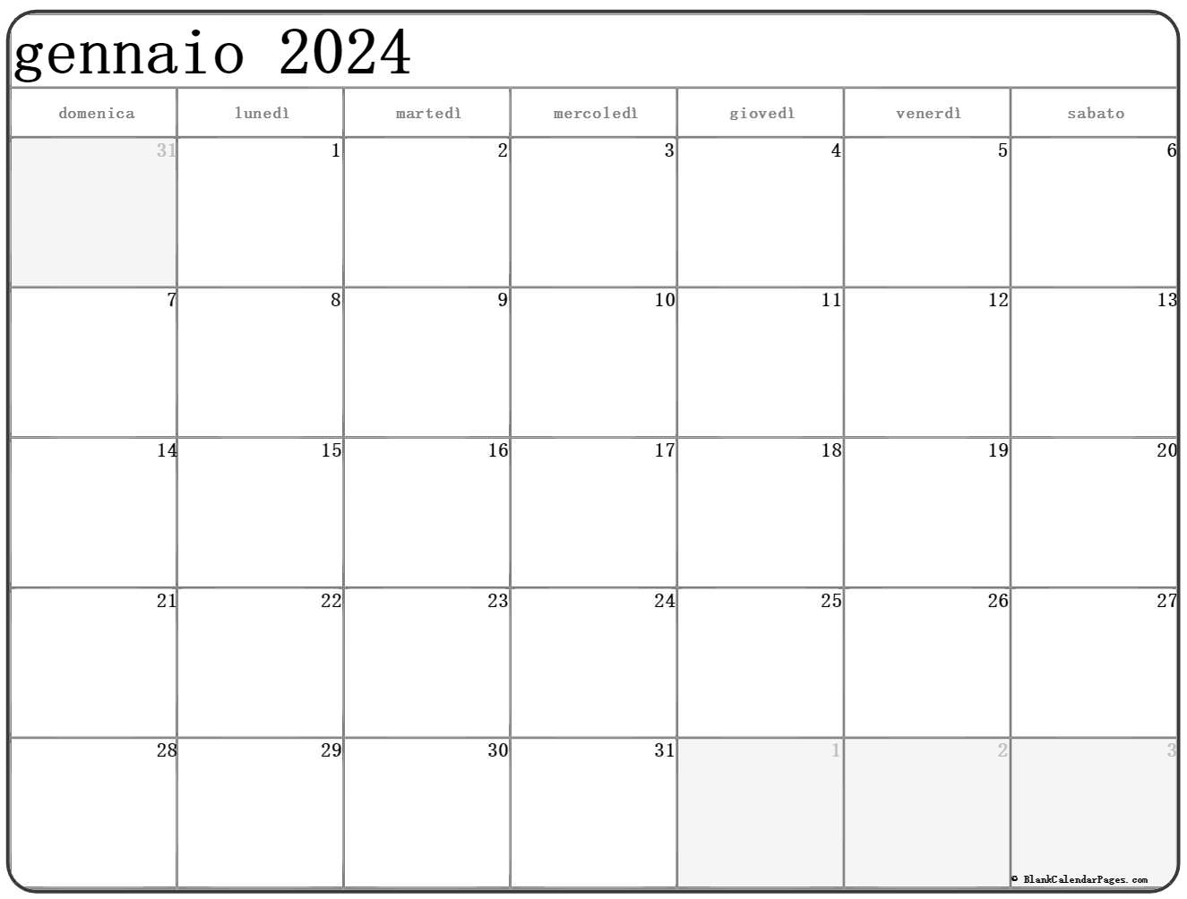 gennaio 2024 calendario gratis italiano Calendario gennaio