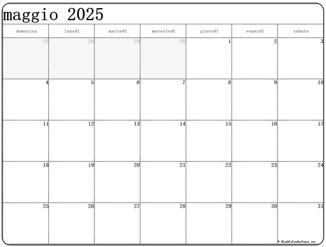 maggio 2025 calendario gratis italiano Calendario maggio