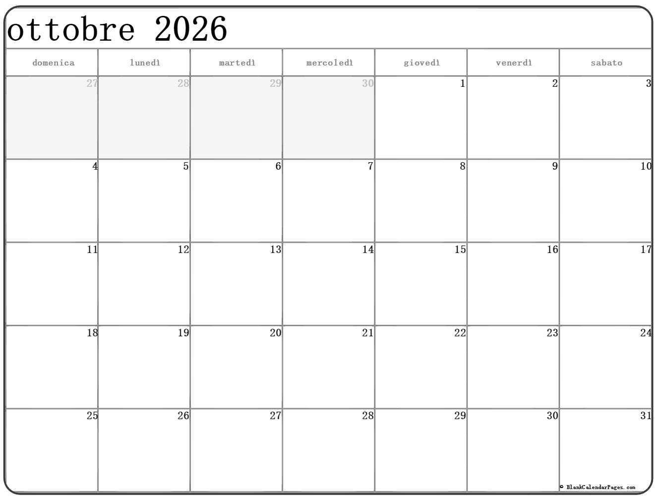 Ottobre 2026 Calendario Gratis Italiano Calendario Ottobre Ottobre 2026 Calendario Gratis Italiano Calendario Ottobre