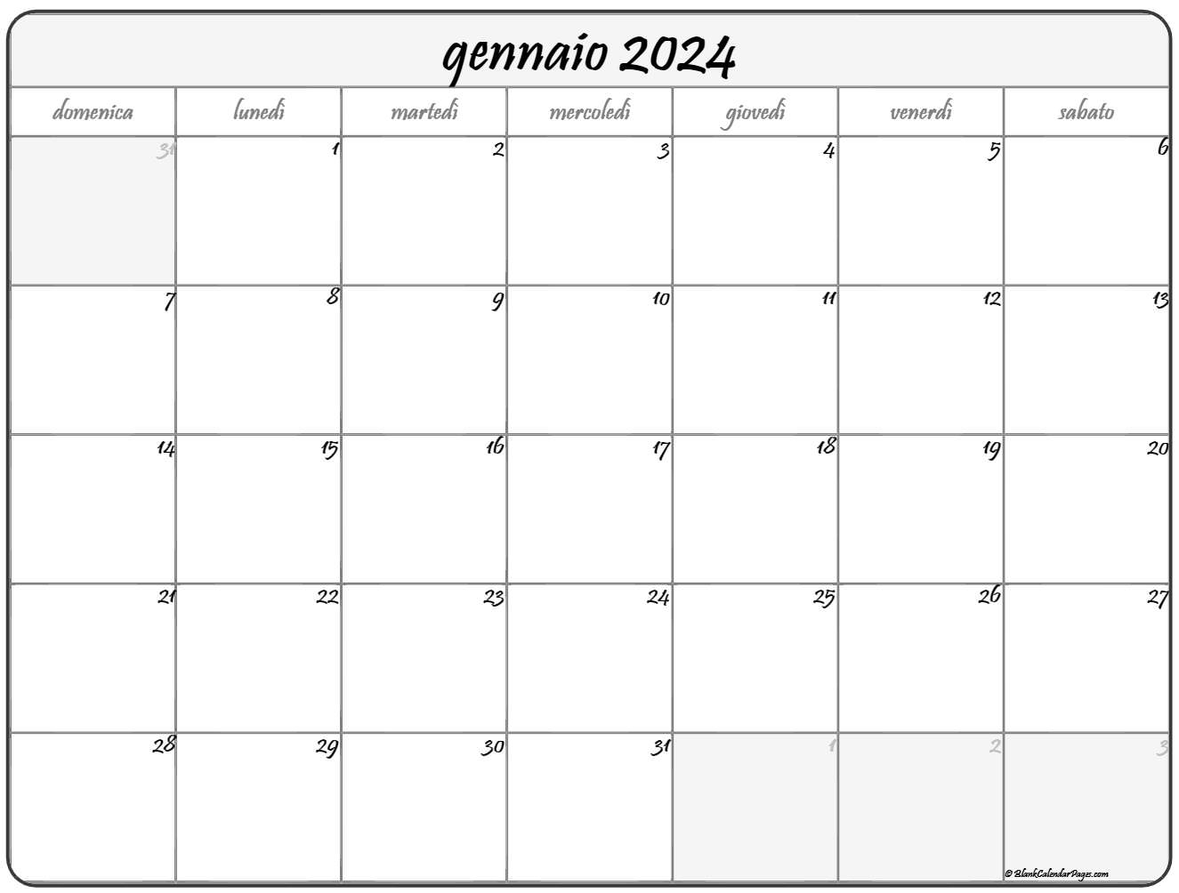 gennaio 2024 calendario gratis italiano Calendario gennaio