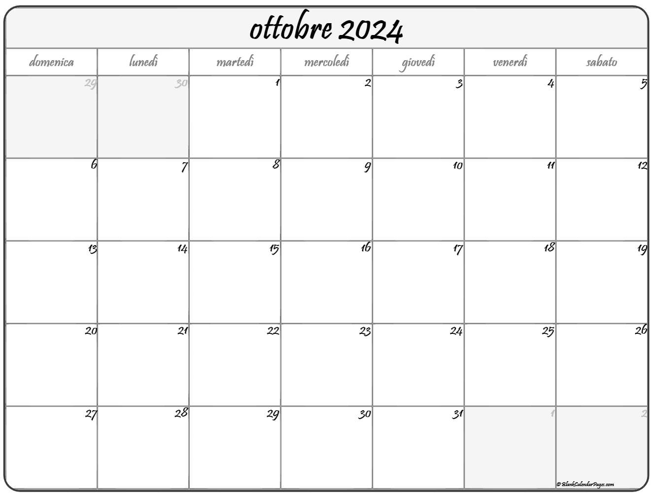 ottobre 2024 calendario gratis italiano Calendario ottobre
