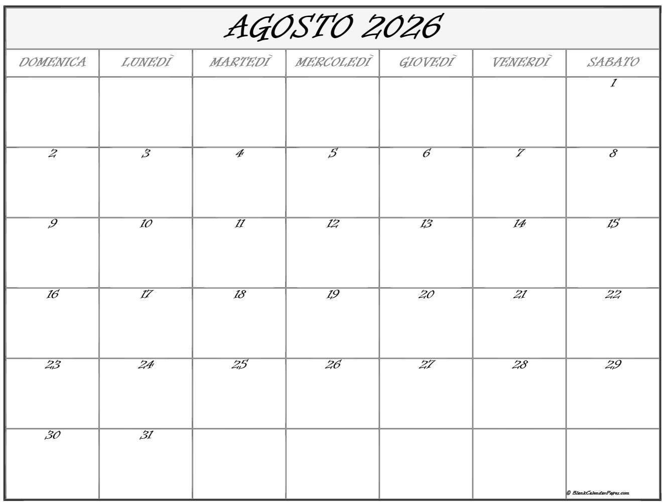 Agosto 2026 Calendario Gratis Italiano Calendario Agosto Agosto 2026 Calendario Gratis Italiano Calendario Agosto
