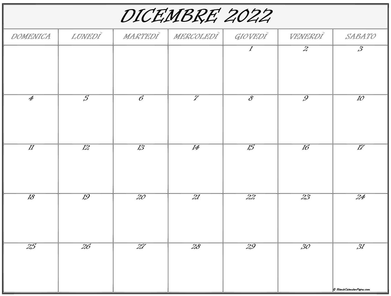 dicembre 22 calendario gratis italiano | Calendario dicembre