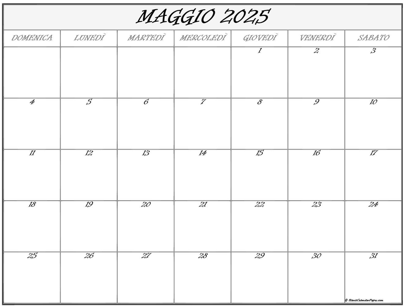 maggio 2025 calendario gratis italiano Calendario maggio