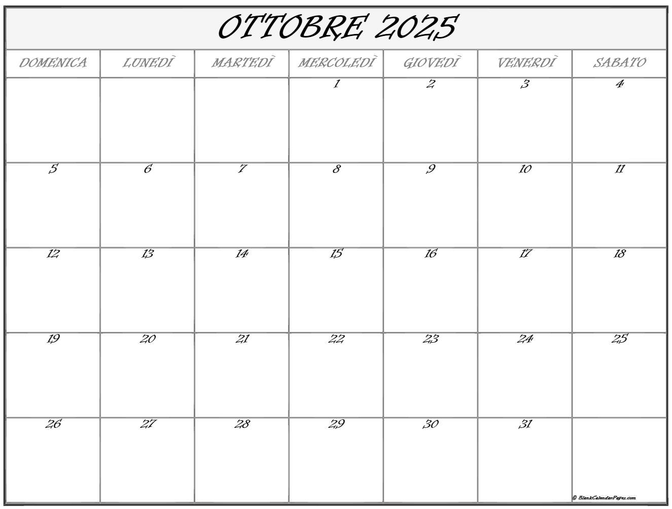 ottobre 2025 calendario gratis italiano Calendario ottobre