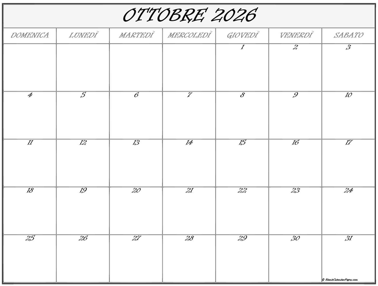 Ottobre 2026 Calendario Gratis Italiano Calendario Ottobre Ottobre 2026 Calendario Gratis Italiano Calendario Ottobre
