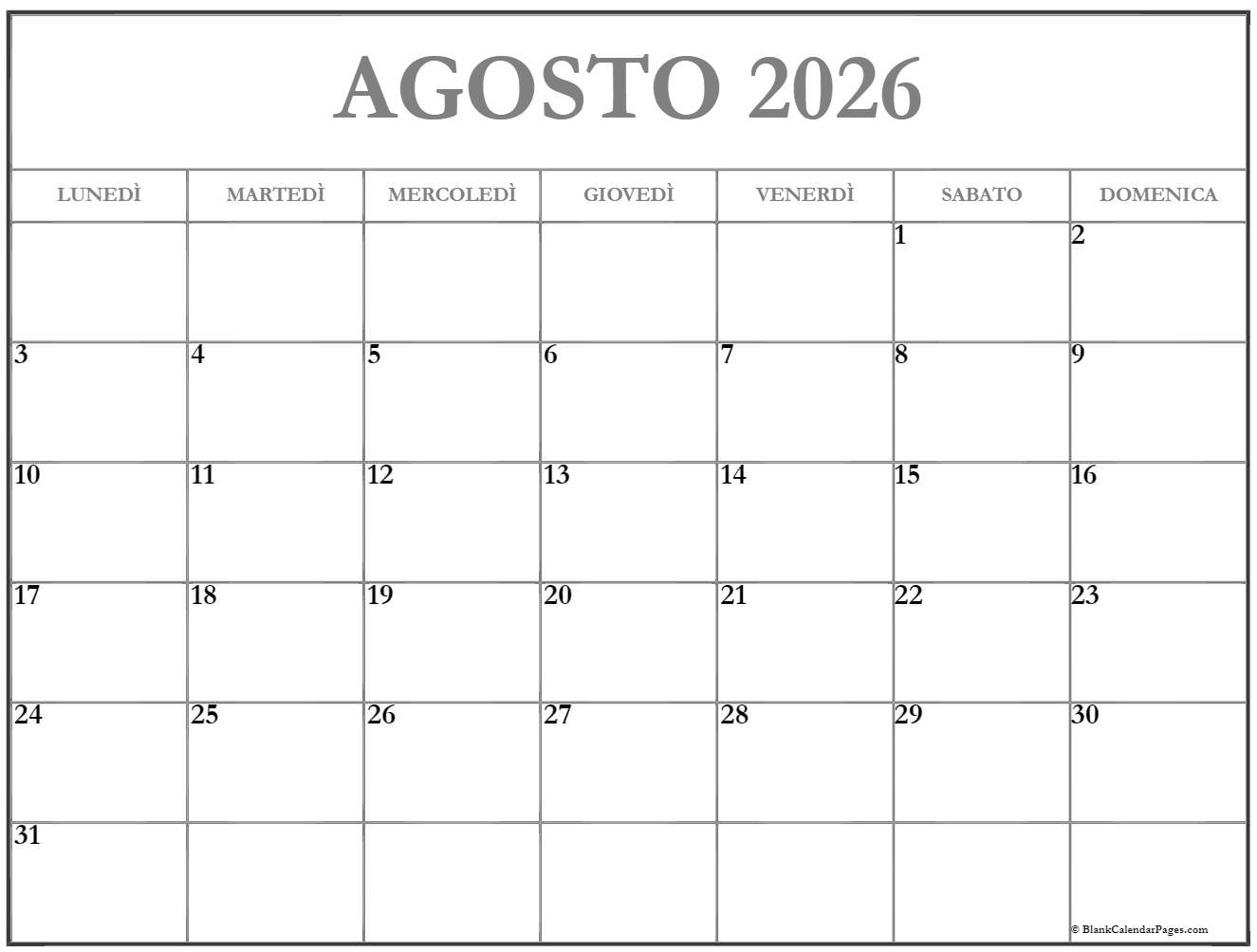 Agosto 2026 Calendario Gratis Italiano Calendario Agosto Agosto 2026 Calendario Gratis Italiano Calendario Agosto