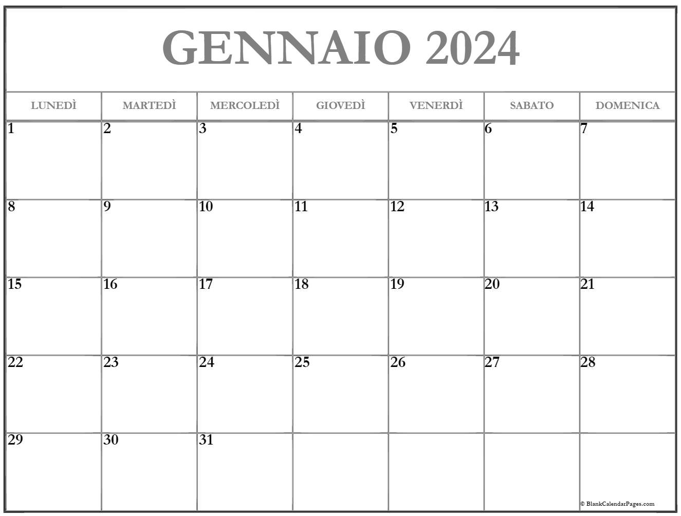 Calendario Mensile Gennaio 2024