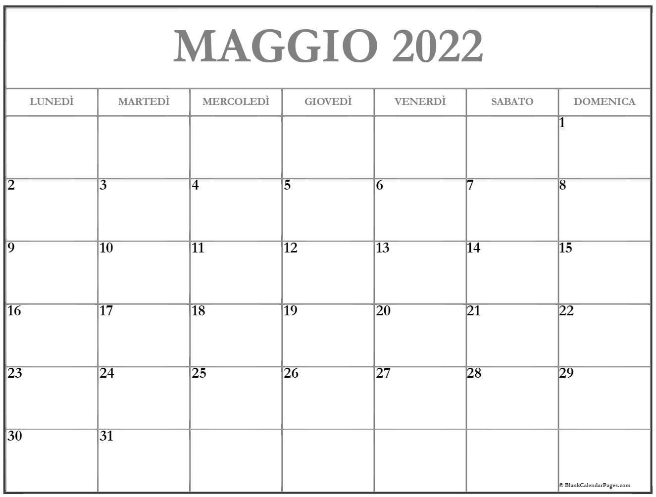 maggio 22 calendario gratis italiano | Calendario maggio