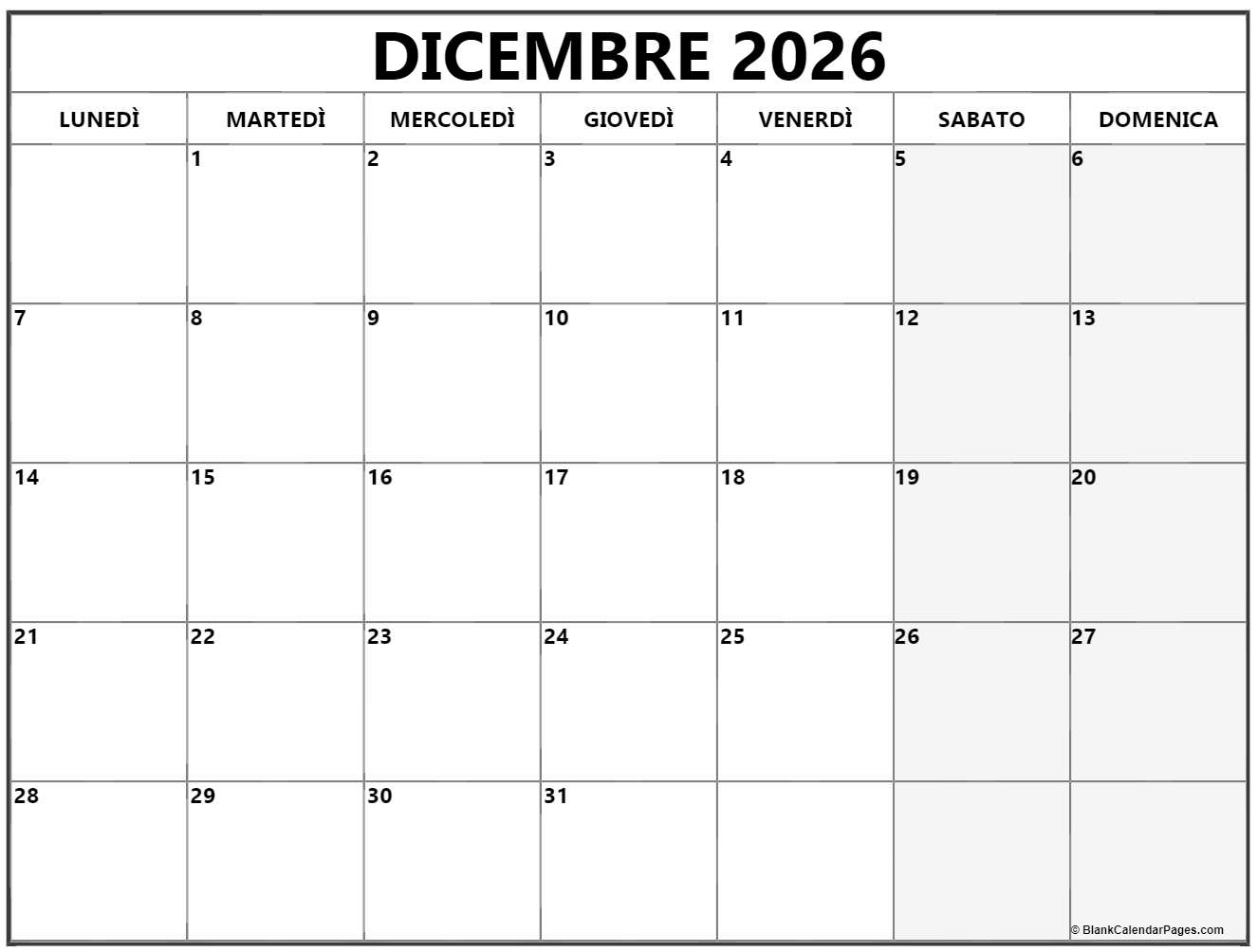 Dicembre 2026 Calendario Gratis Italiano Calendario Dicembre Dicembre 2026 Calendario Gratis Italiano Calendario Dicembre