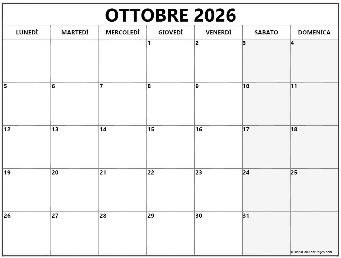 Ottobre 2026 Calendario Gratis Italiano Calendario Ottobre Ottobre 2026 Calendario Gratis Italiano Calendario Ottobre