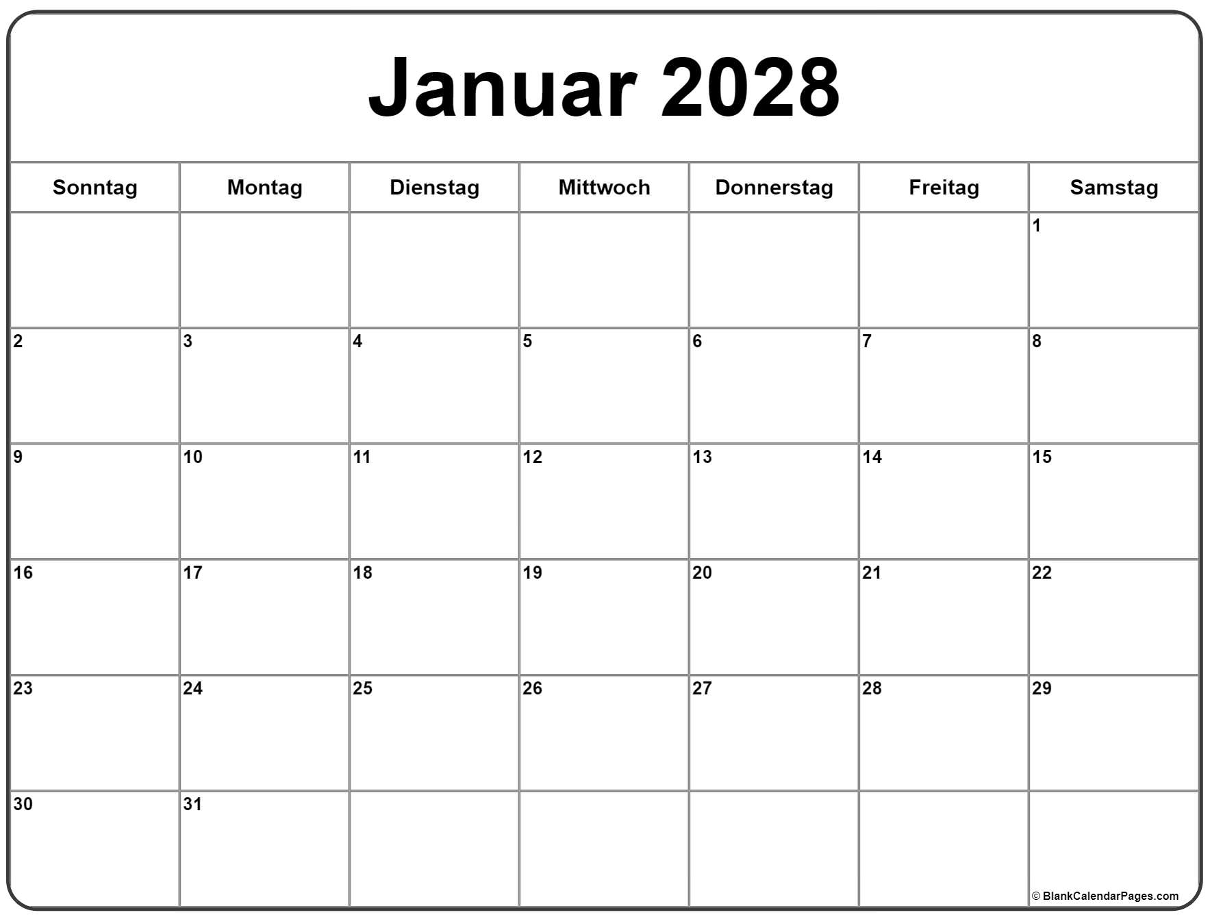Januar 2028 kalender