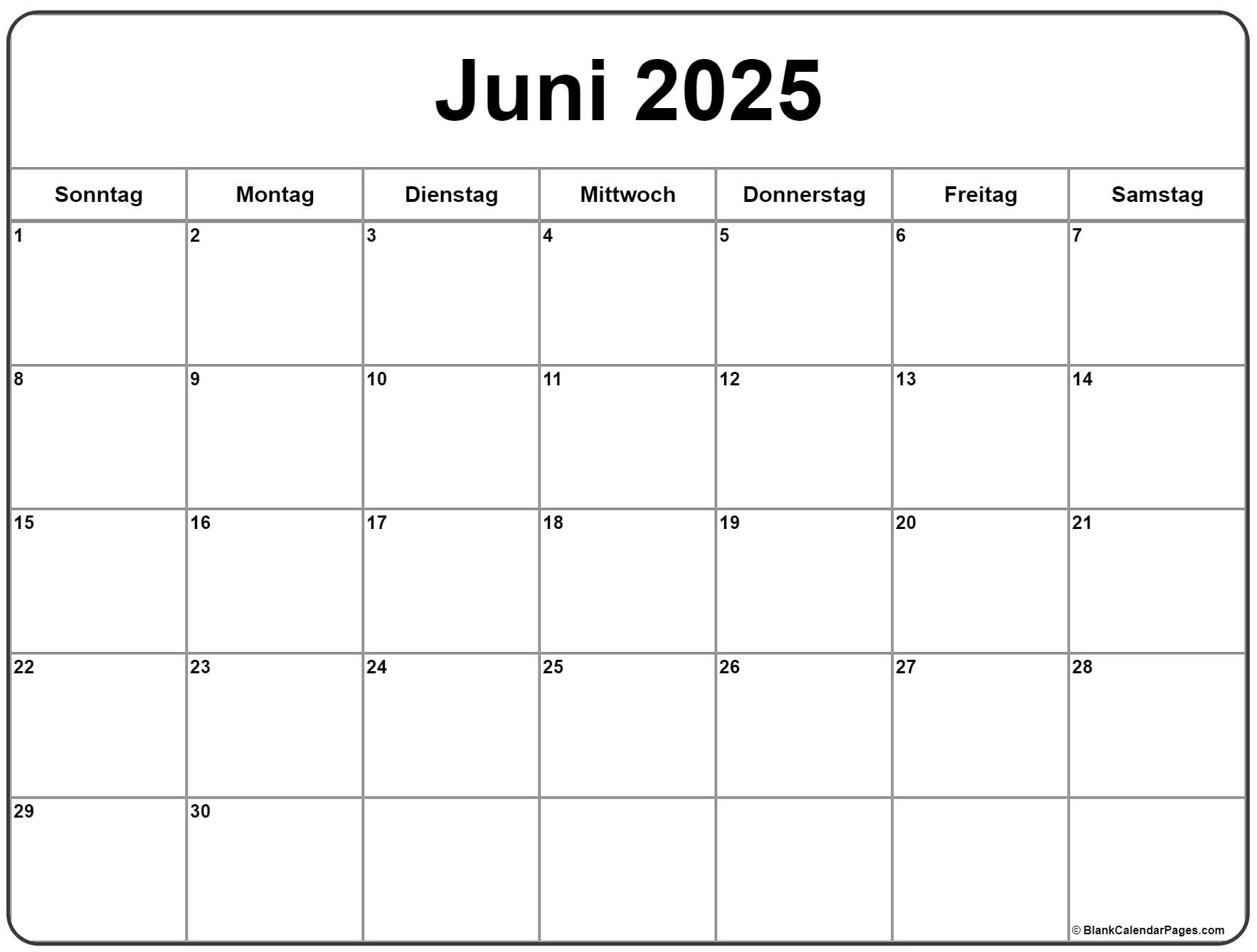 Kalender Zum Drucken Juni 2025 