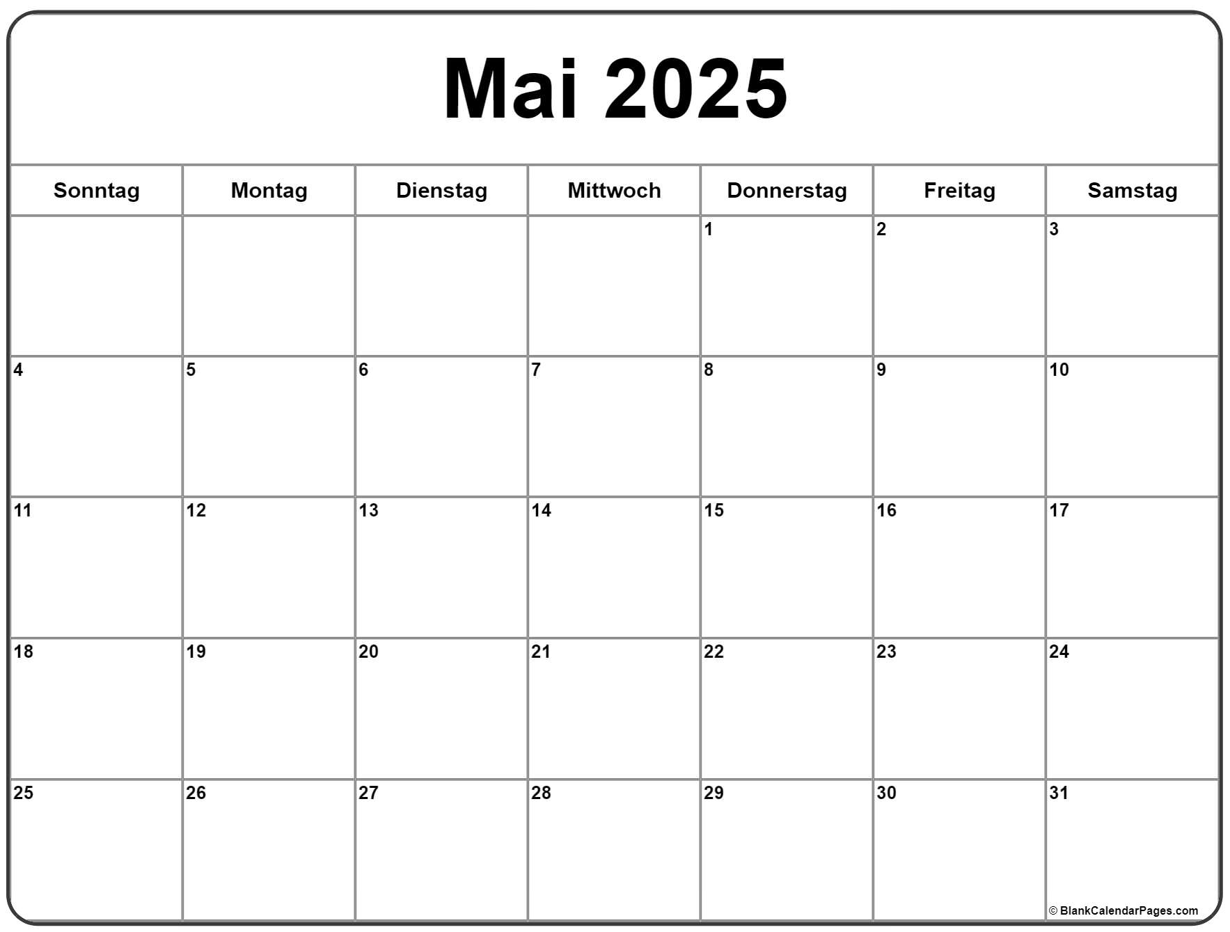 Mai 2025 kalender auf Deutsch kalender 2025