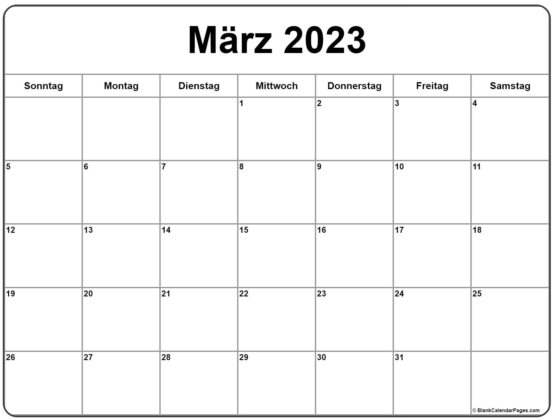 März 2023 Kalender Auf Deutsch Kalender 2023
