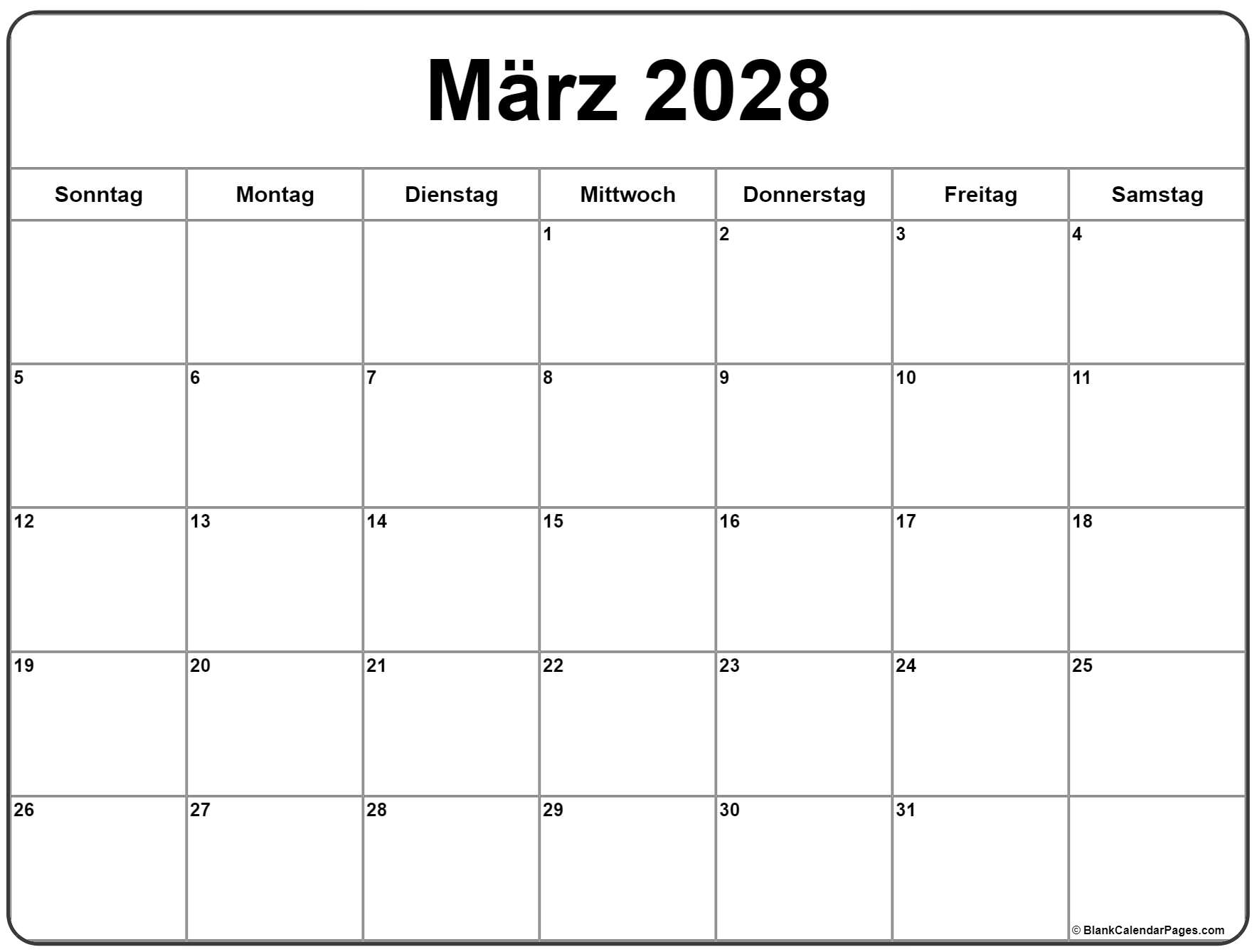März 2028 kalender